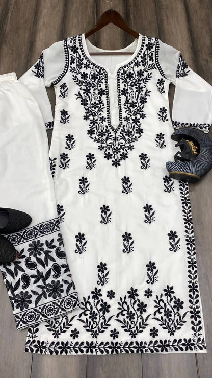 White Kurti with pent