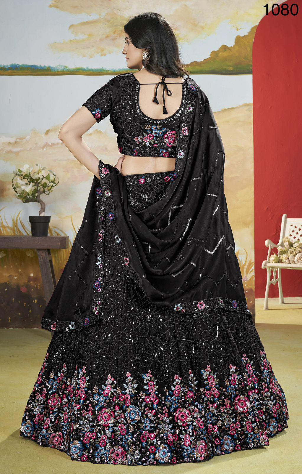 Amazing Sequins And Thread Embroidered Designer Flower Pattern Partywear Lehenga Choli in Indigo Color