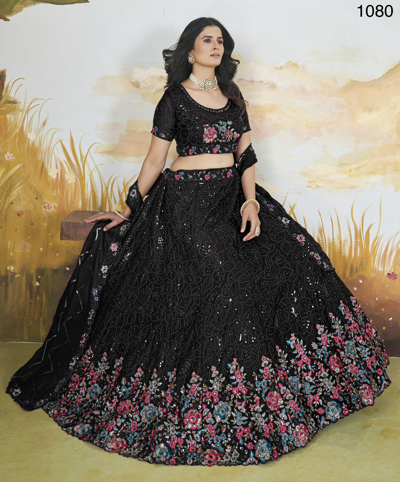 Amazing Sequins And Thread Embroidered Designer Flower Pattern Partywear Lehenga Choli in Indigo Color