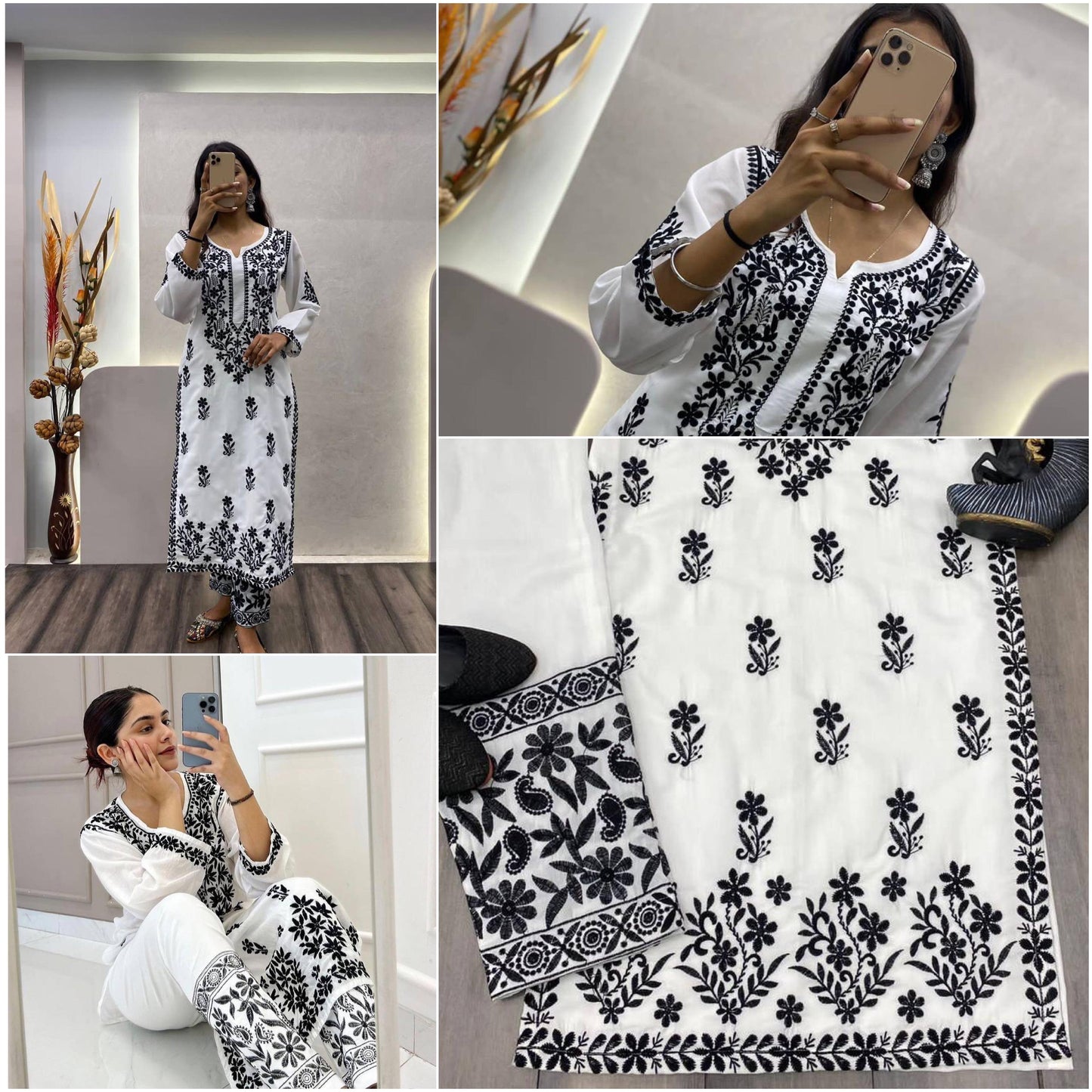 White Kurti with pent