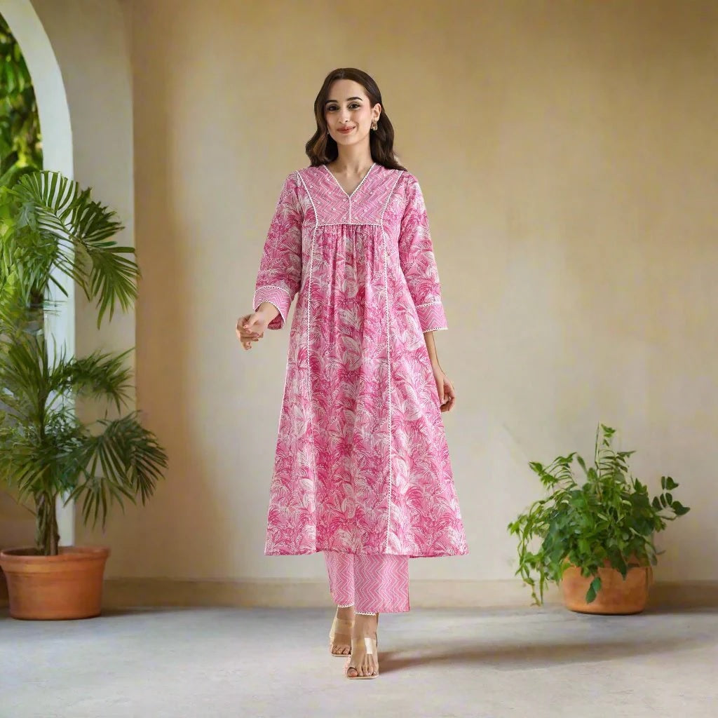 Rayon slub Cottan printed fabrics kurta