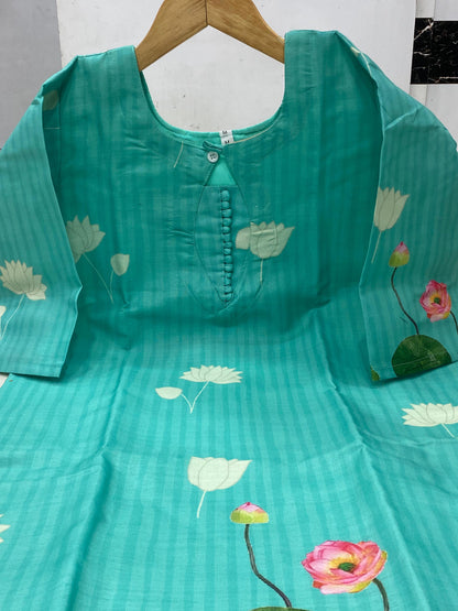 Green kurti set with beautiful neck design